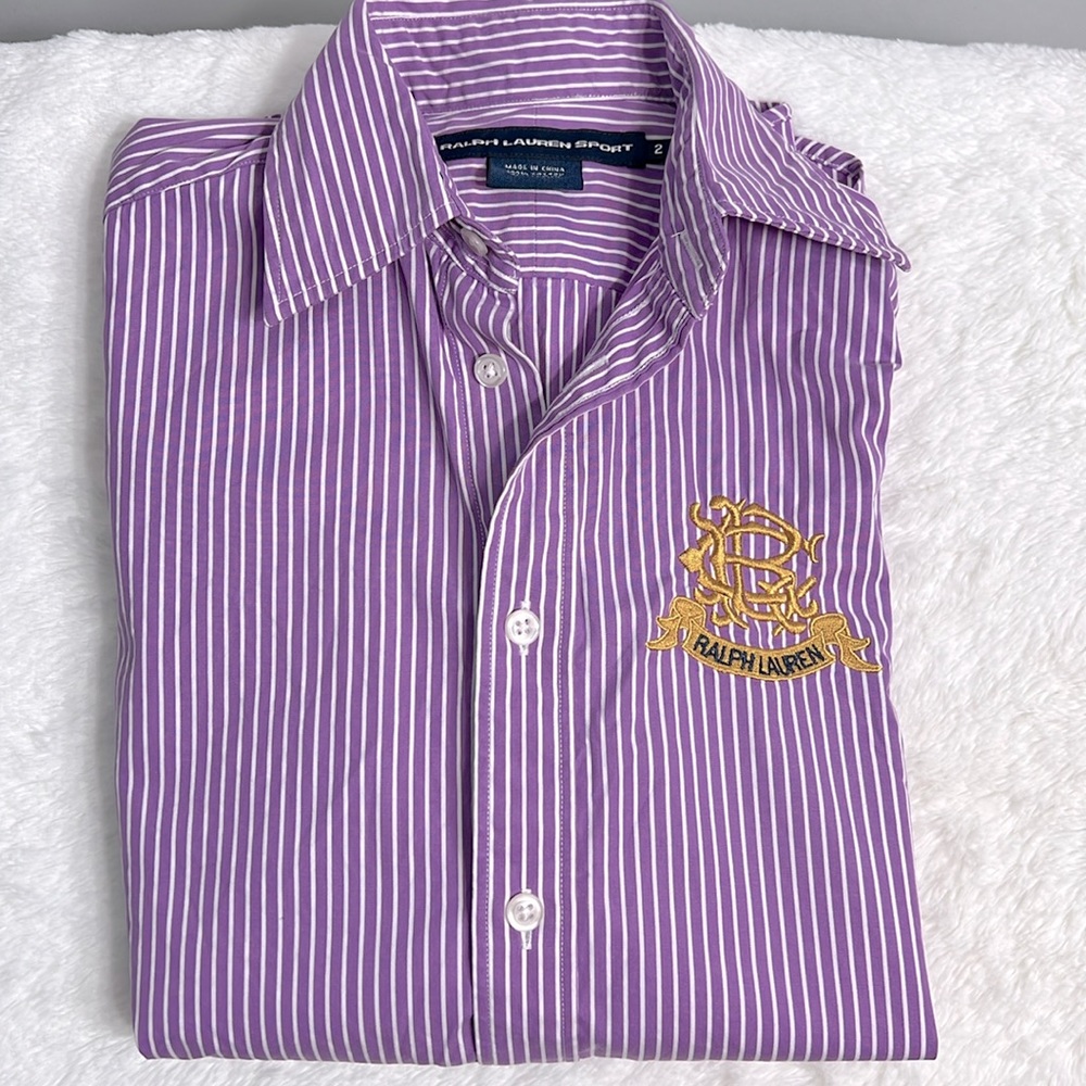 Ralph Lauren Sport Purple Pinstripe Button Down with Royal Crest size 2